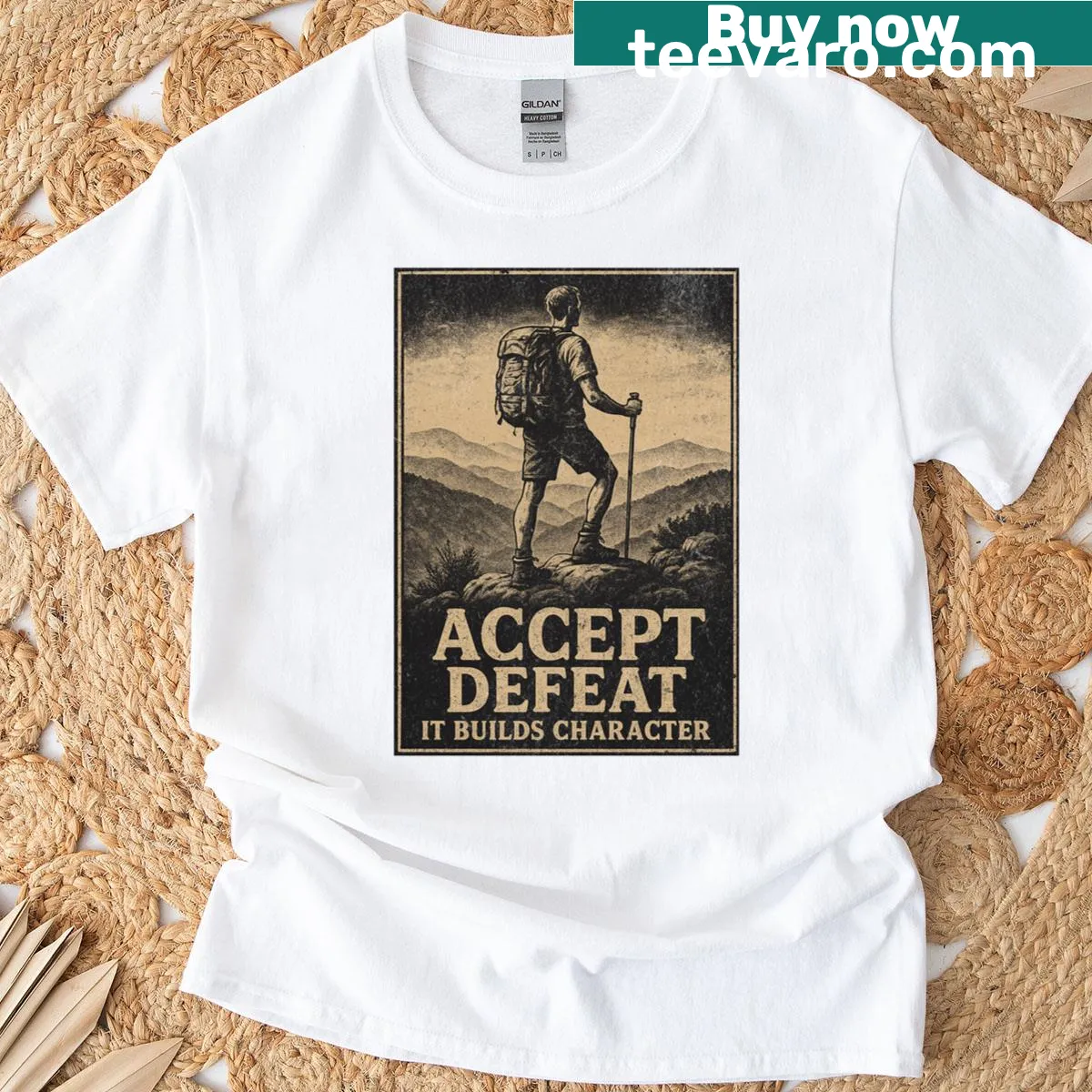 Sarcastic T-shirt with the phrase 'Accept Defeat It Builds Character' — on a men's t-shirt