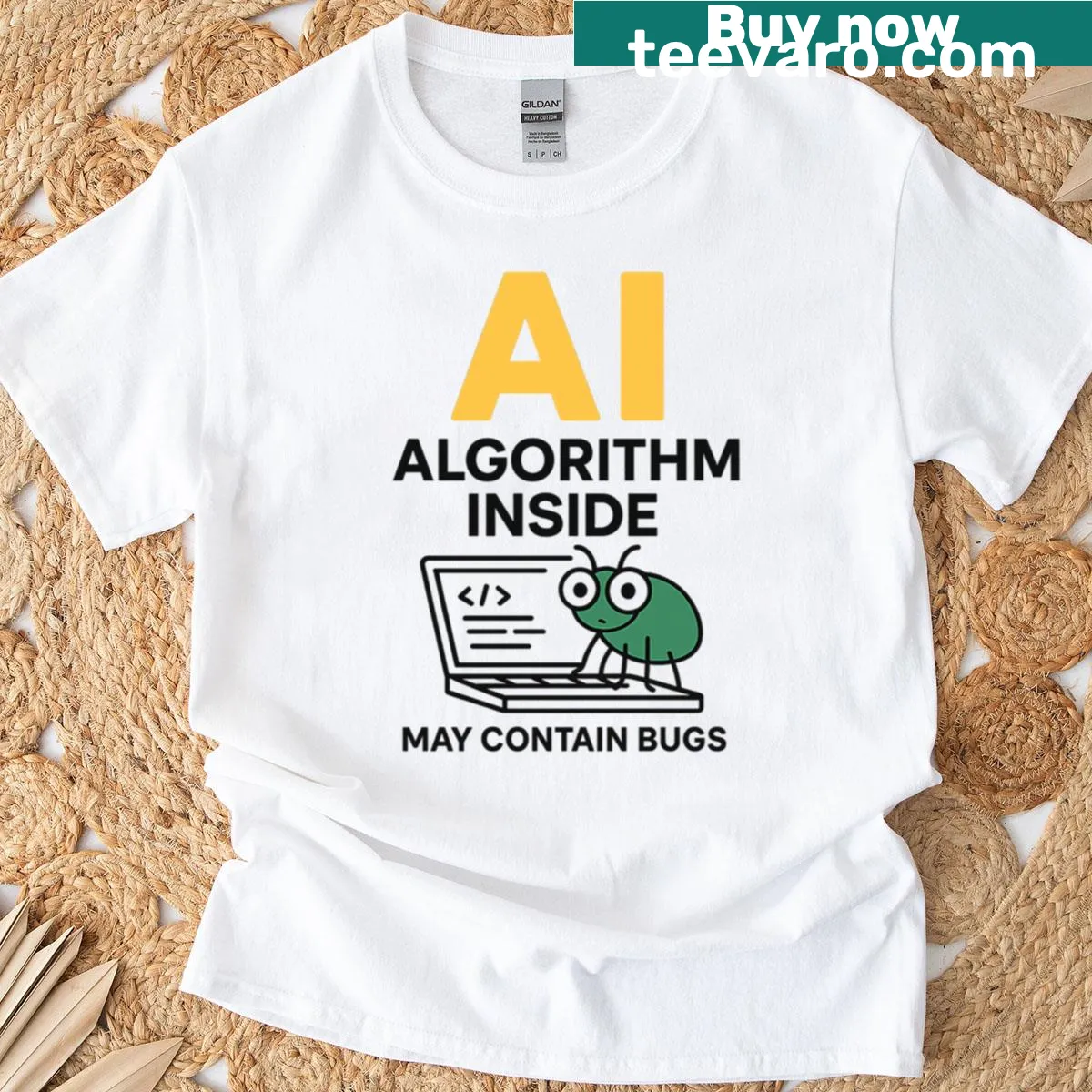 Minimalist typography t-shirt featuring 'AI Algorithm Inside' — on a men's t-shirt