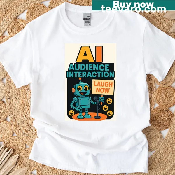 Illustrative tee featuring AI audience interaction theme.