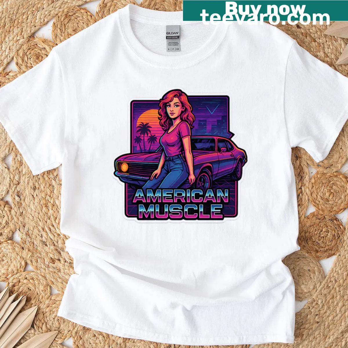 American Muscle T-shirt with bold graphic design — on a men's t-shirt