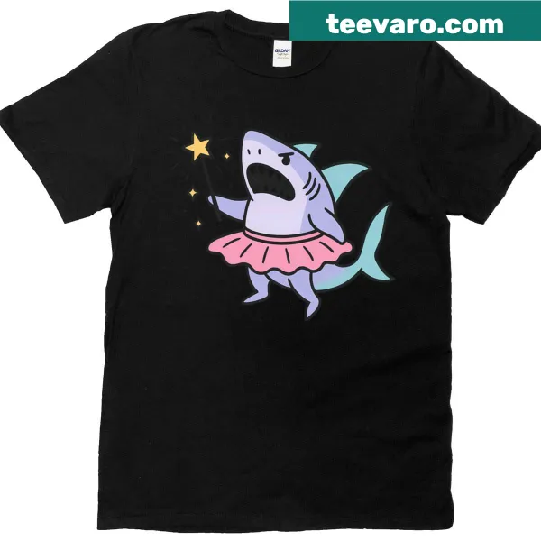 Angry fairy shark with magic wand and tutu illustration on a T-shirt