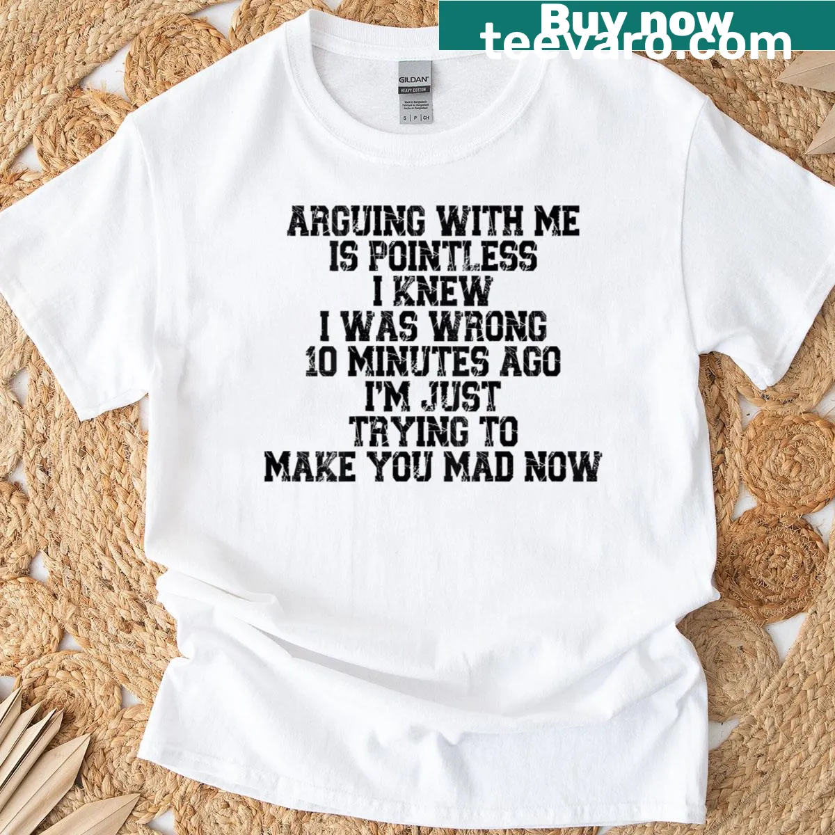 Sarcastic tee with a humorous message about arguments. — on a men's t-shirt