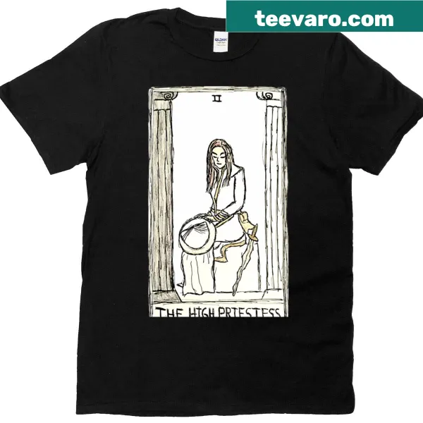T-shirt featuring Ashrah The High Priestess in a mystical illustration.