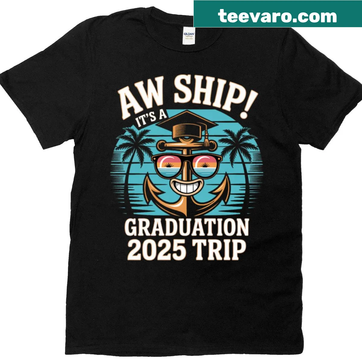 Graduation-themed T-shirt with text about a graduation cruise — on a men's t-shirt