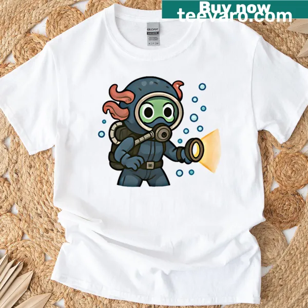 Cute axolotl diving illustration T-shirt