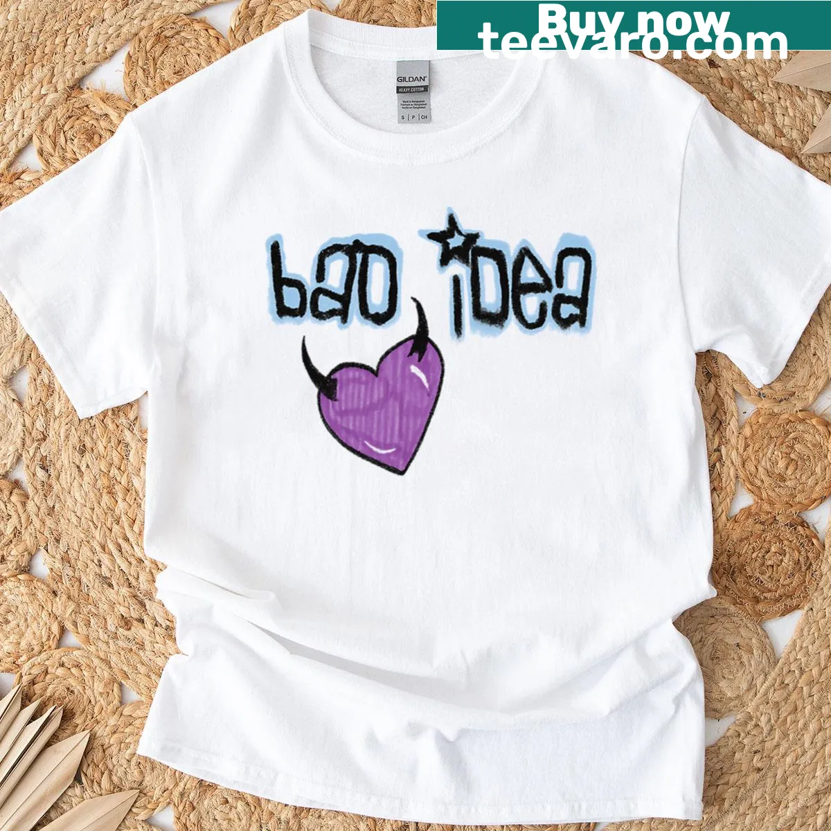 T-shirt featuring a playful design inspired by Olivia Rodrigo's Bad Idea music video — on a men's t-shirt