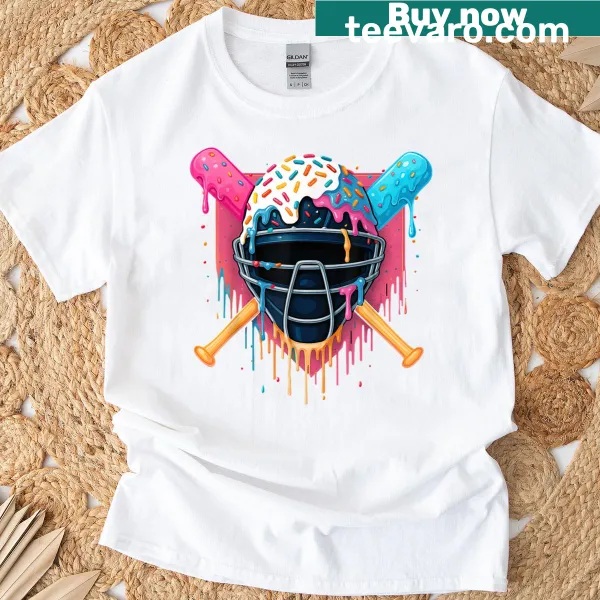 Illustration of a baseball catcher mask with ice cream drips