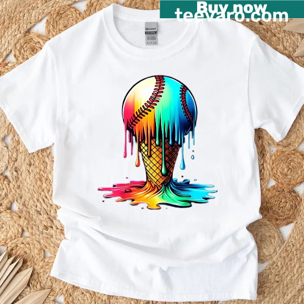 Baseball themed T-shirt with ice cream graphic