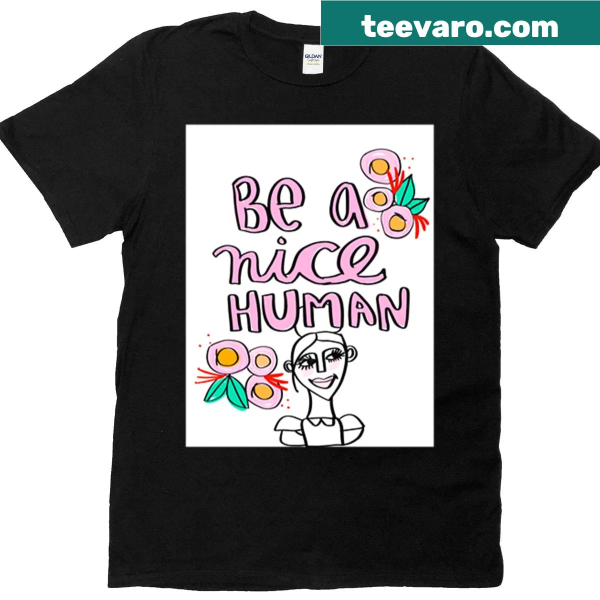 T-shirt with the phrase 'Be A Nice Human' promoting kindness — on a men's t-shirt