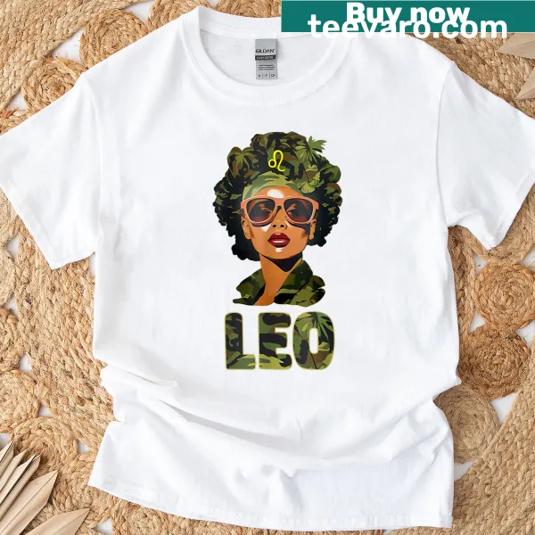 Camo Leo zodiac sign birthday T-shirt