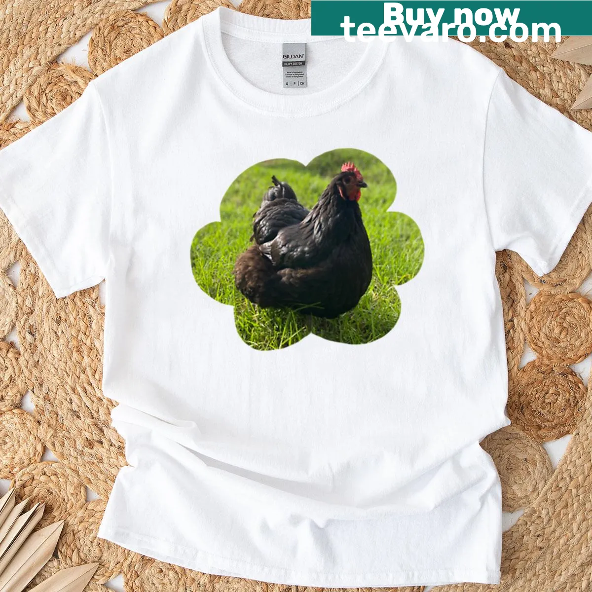 Charming black hen illustration on a cute T-shirt — on a men's t-shirt