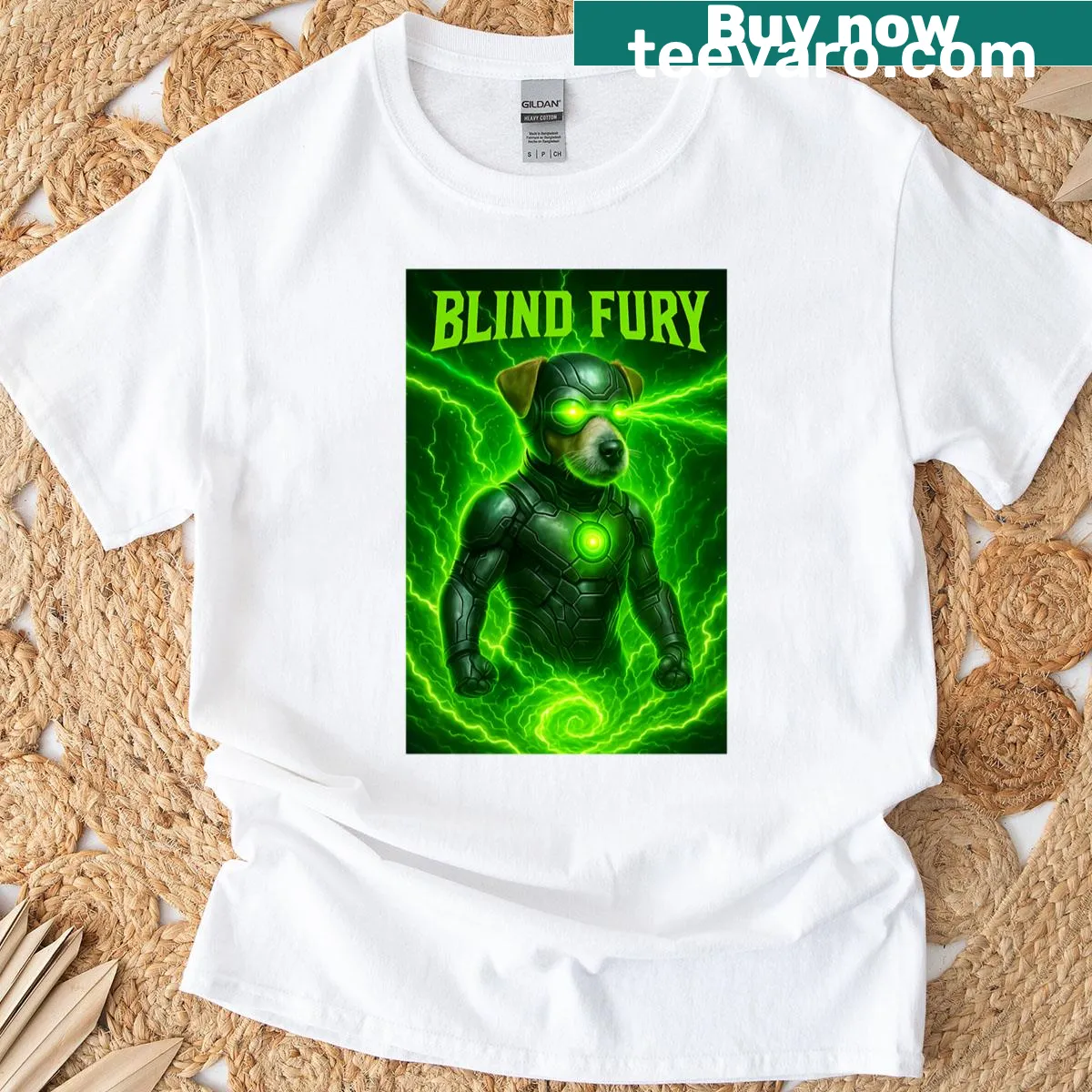 Superhero dog graphic on a funny T-shirt — on a men's t-shirt