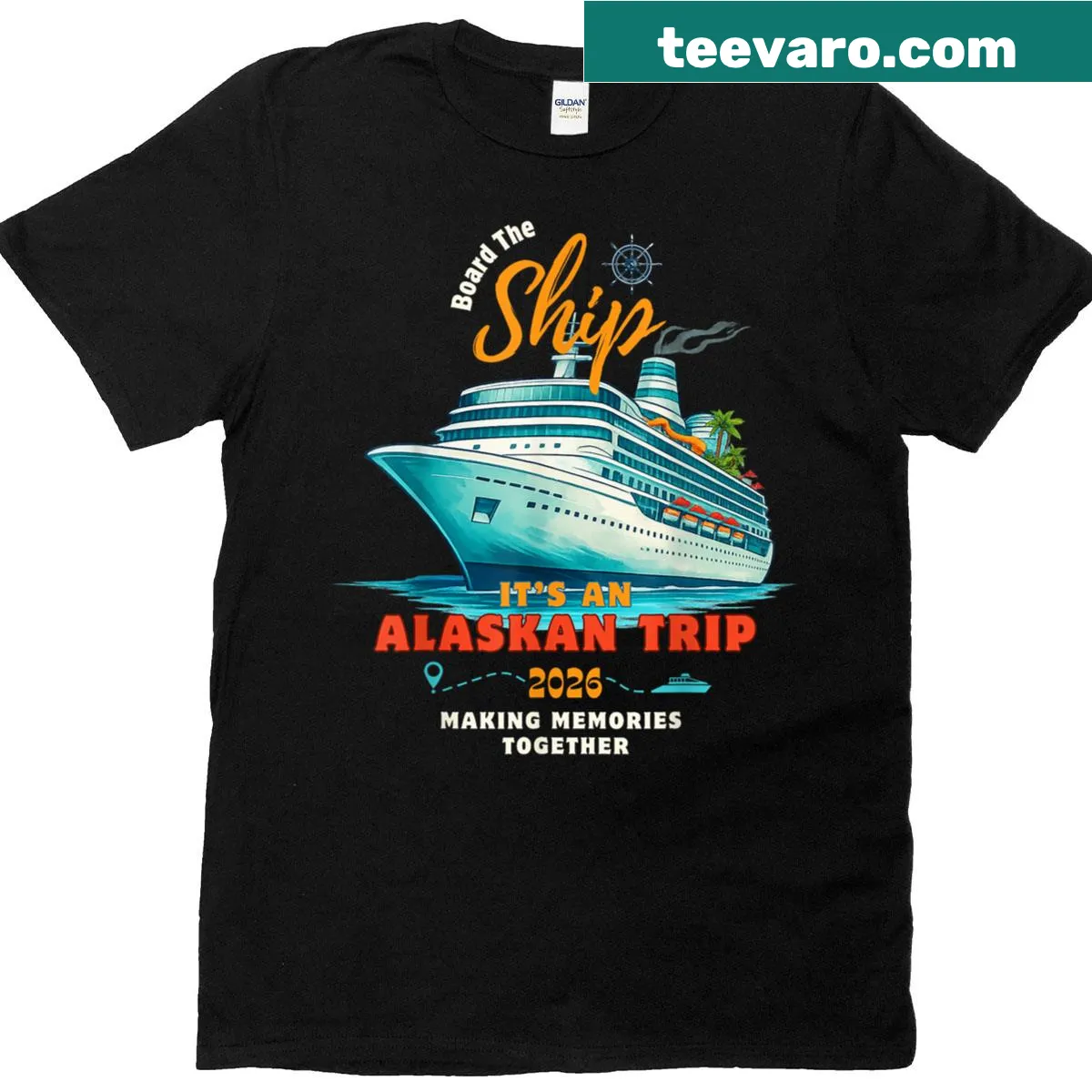 Cruise-themed t-shirt featuring a ship and text for an Alaskan trip — on a men's t-shirt