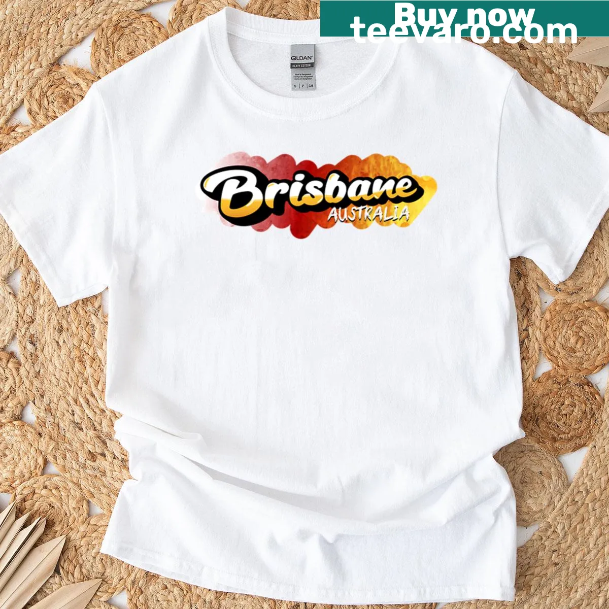 Artistic Brisbane design on a travel-themed T-shirt — on a men's t-shirt