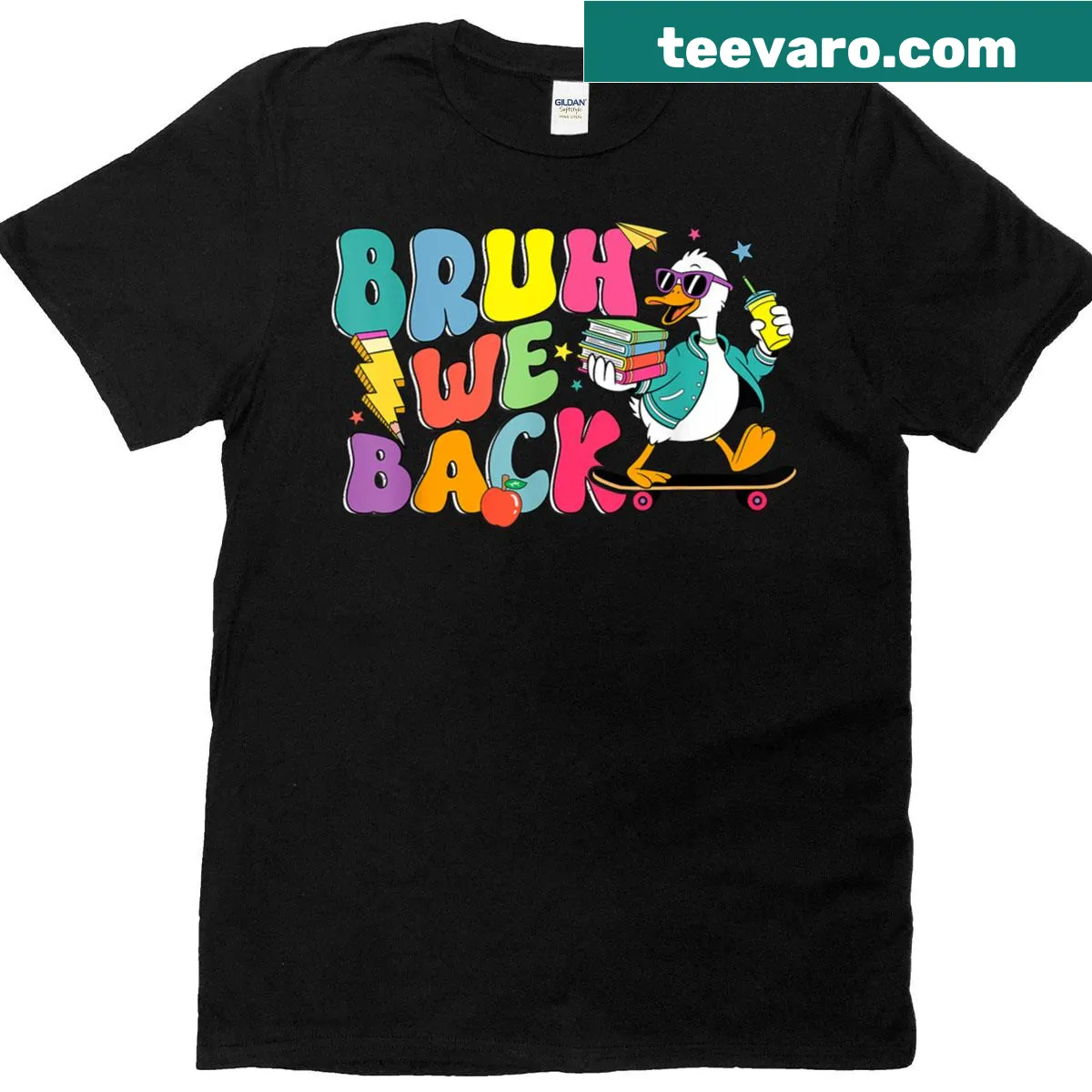 Funny teacher's shirt with a goose graphic and humorous text — on a men's t-shirt