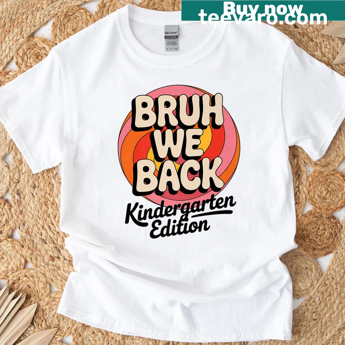 Kindergarten back to school t-shirt with 'Bruh We Back' text. — on a men's t-shirt
