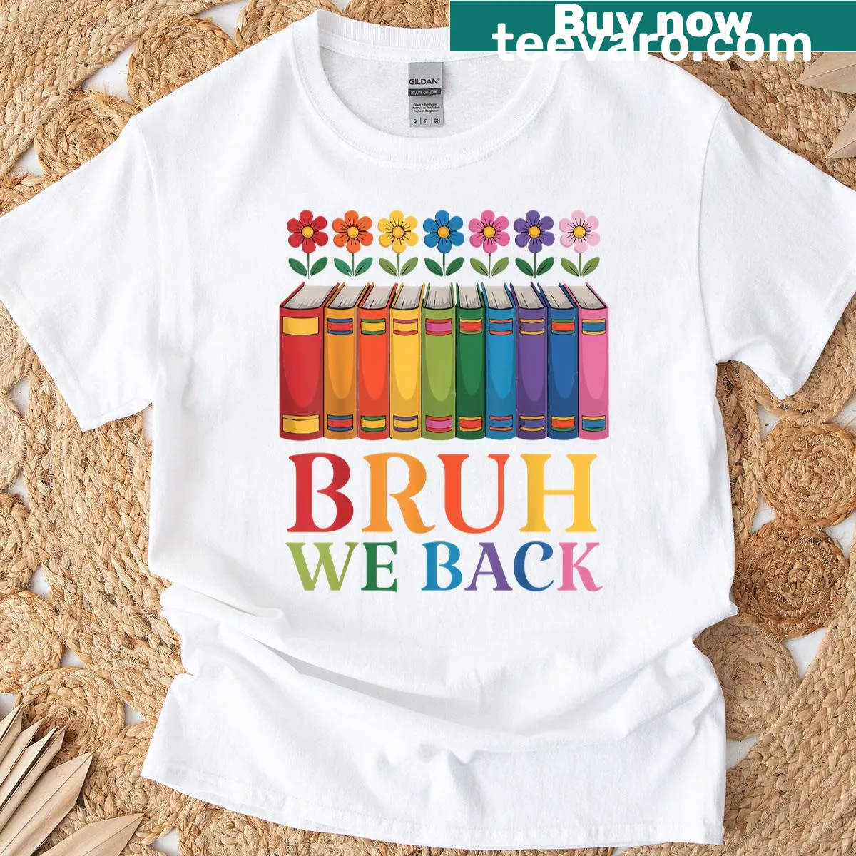 Funny back-to-school T-shirt for teachers with flowers and books — on a men's t-shirt