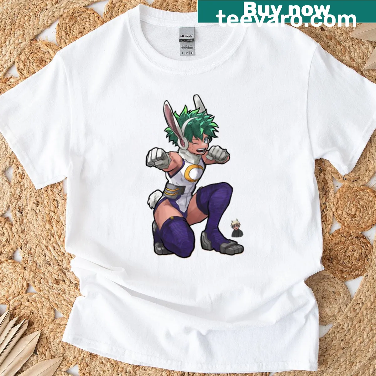 Bunny Deku t-shirt featuring a cute bunny in a playful outfit — on a men's t-shirt