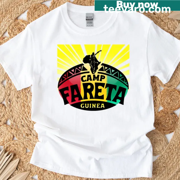 Camp Fareta Guinea T-shirt featuring lively dance-themed illustrations
