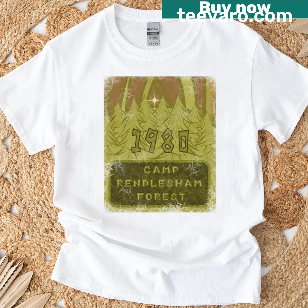 Nature-themed graphic on Camp Rendlesham Forest T-shirt — on a men's t-shirt