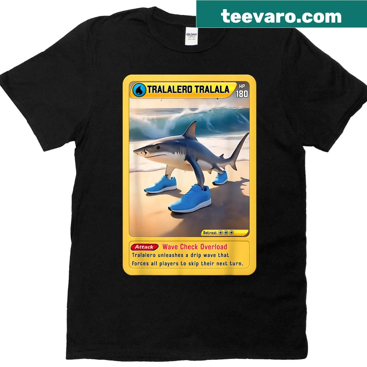 Cartoon shark meme t-shirt with playful text — on a men's t-shirt