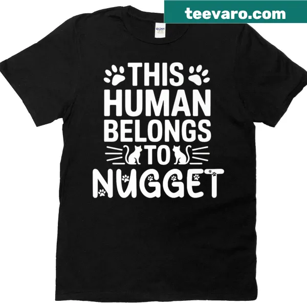 Funny T-shirt for cat lovers with text about belonging to a cat