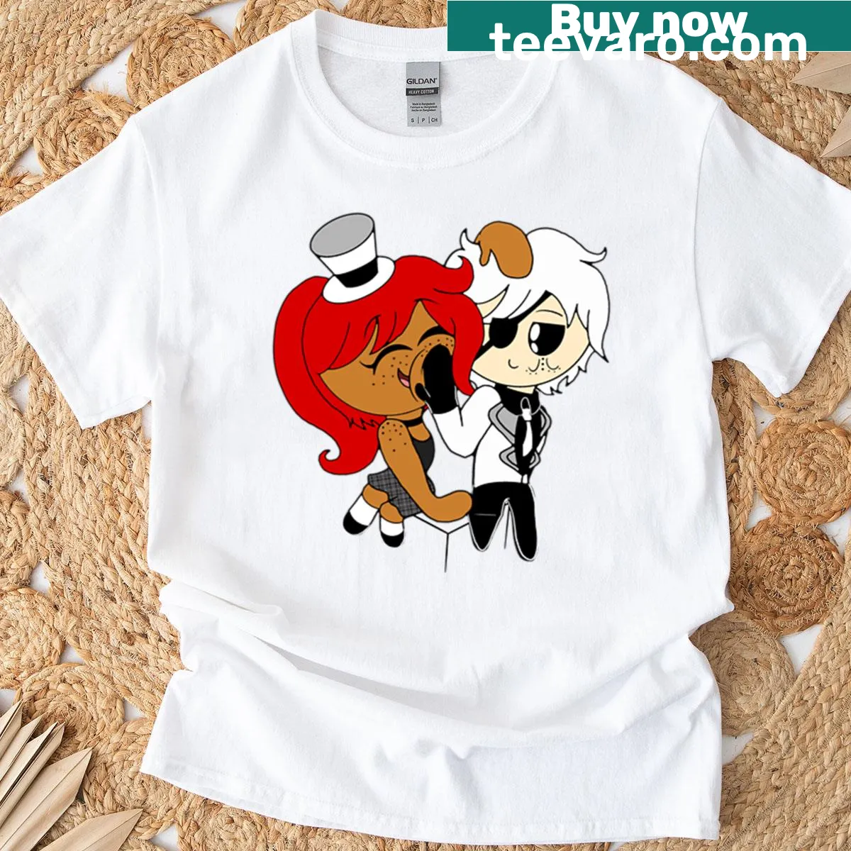 Chibi Scarlett and Caspian from Black Heart Mafia on T-shirt — on a men's t-shirt