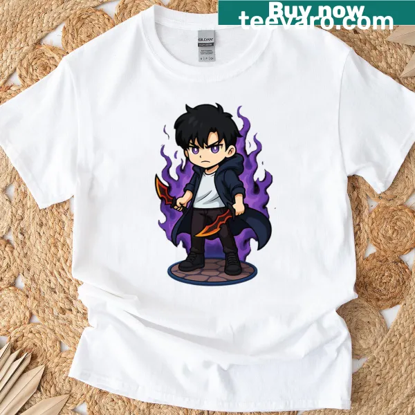 Chibi Sung Jin-woo design with daggers T-shirt from Solo Leveling
