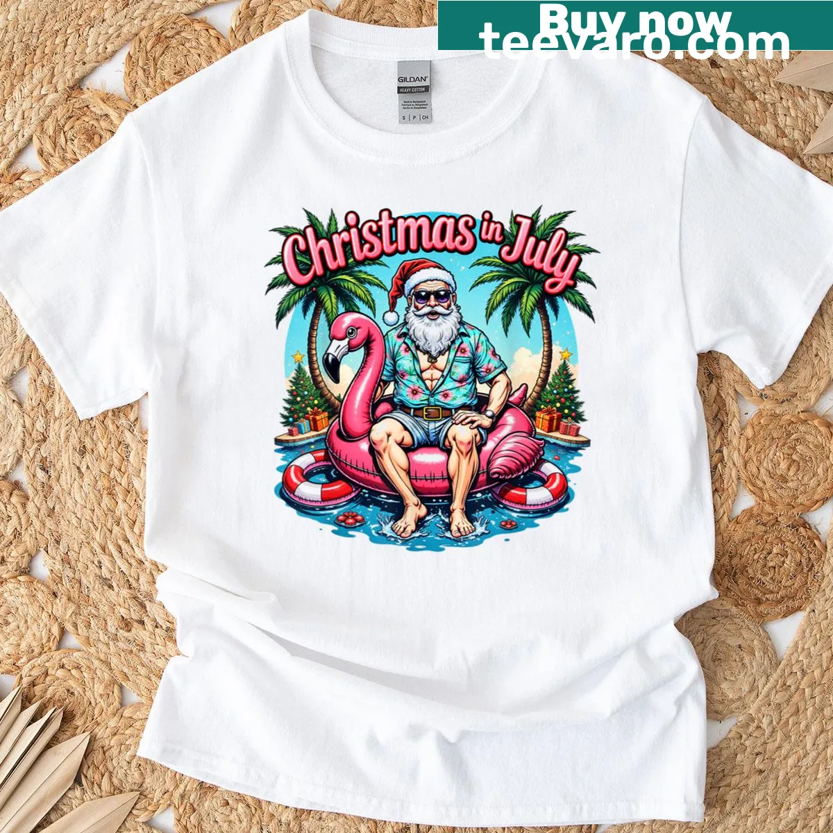 Summer-themed Christmas T-shirt for July vacation fun with family. — on a men's t-shirt