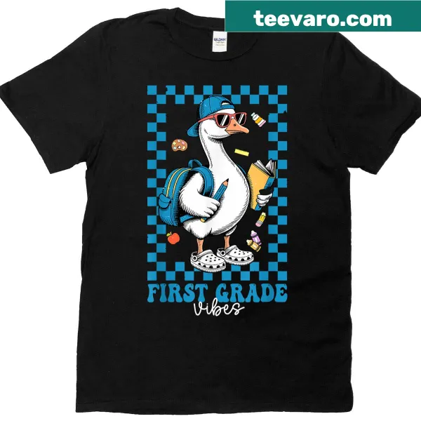 Cool duck wearing sunglasses illustration for kids' first grade shirt