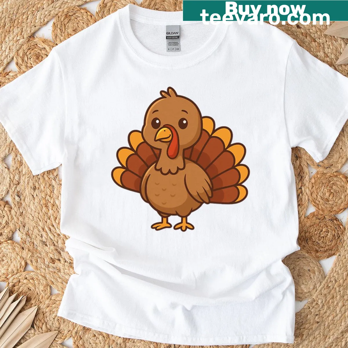 T-shirt featuring a cute cartoon turkey illustration for kids — on a men's t-shirt