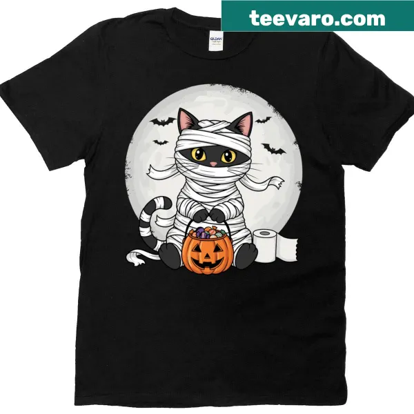 Cute black cat in mummy costume T-shirt design