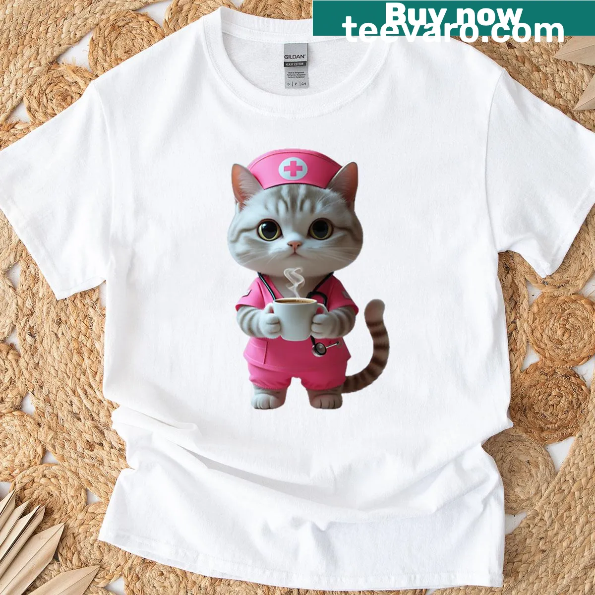 Cute cat in scrubs illustration on a T-shirt. — on a men's t-shirt