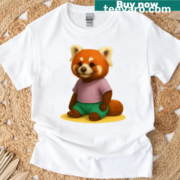 T-shirt featuring a cute 3D red panda in summer attire