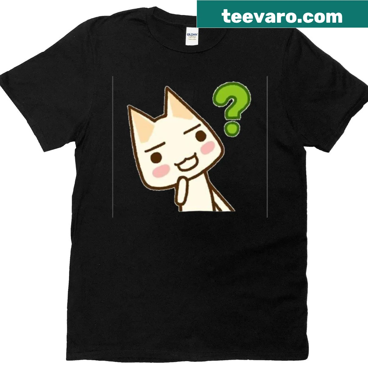 Cute Toro cat with question marks design on t-shirt — on a men's t-shirt