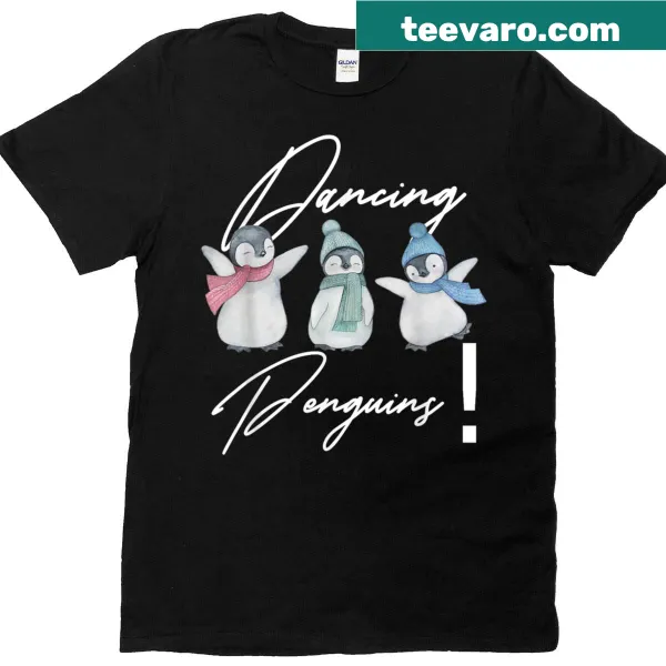 T-shirt featuring dancing penguins in a cool anime style