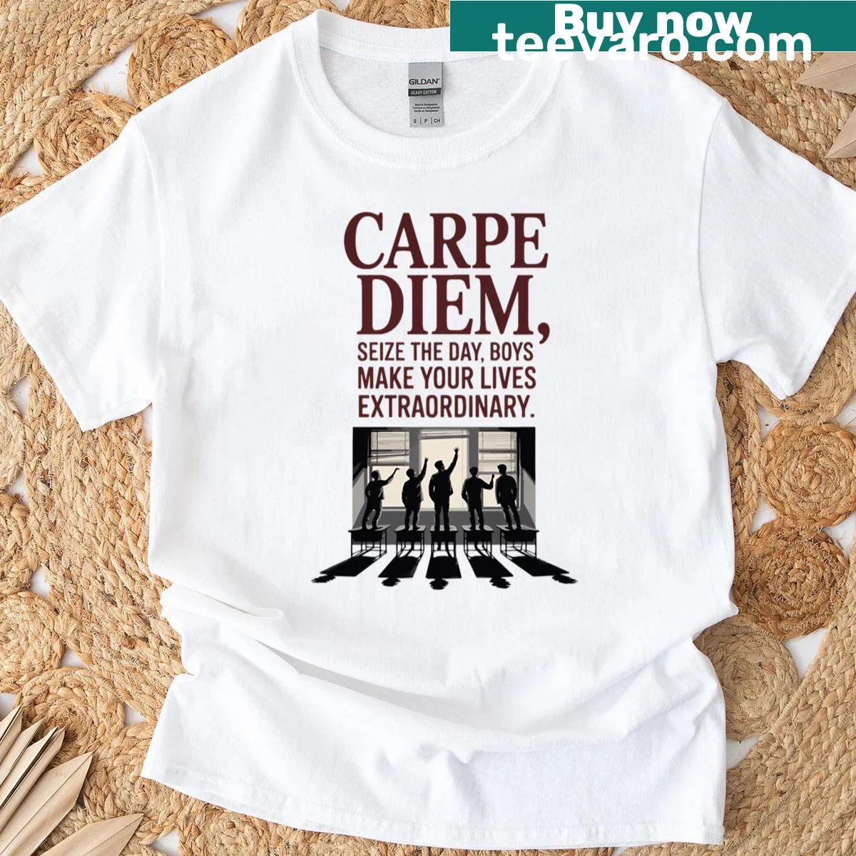 T-shirt featuring 'Carpe Diem' quote from Dead Poets Society — on a men's t-shirt