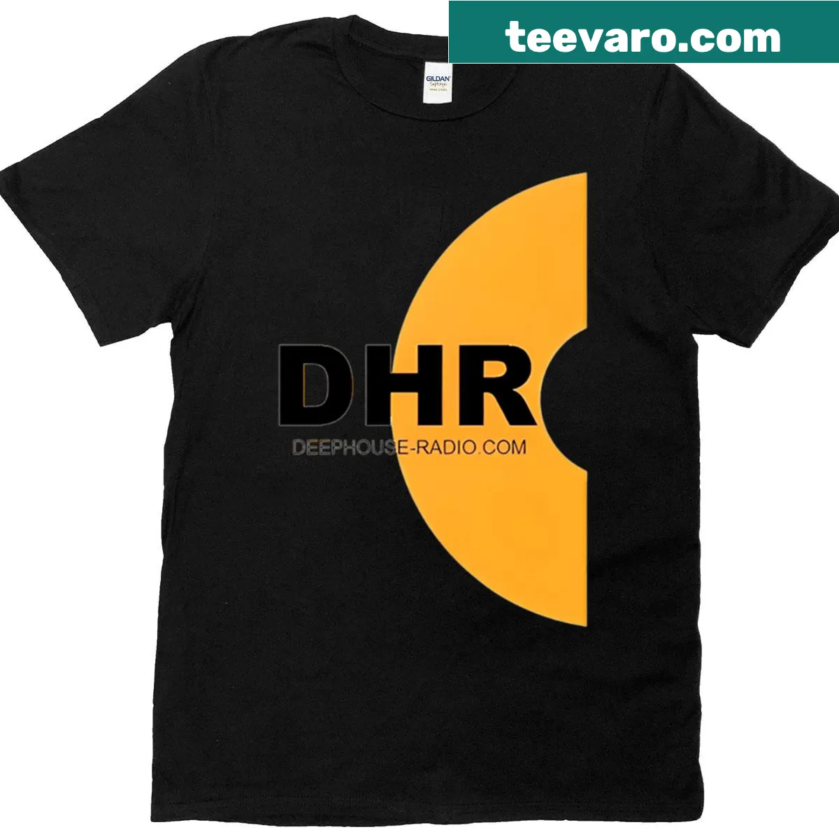 Minimalist Dhr typography T-shirt in orange and black — on a men's t-shirt