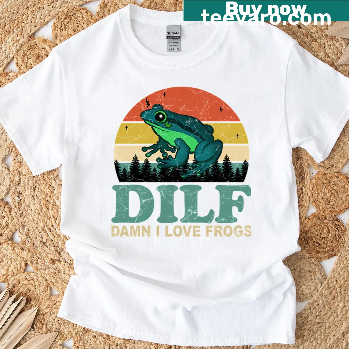 Funny T-shirt with cartoon frogs and 'Damn I Love Frogs' text — on a men's t-shirt