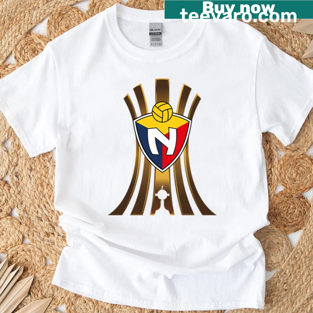 El Nacional Copa Libertadores T-shirt with bold tournament design. — on a men's t-shirt
