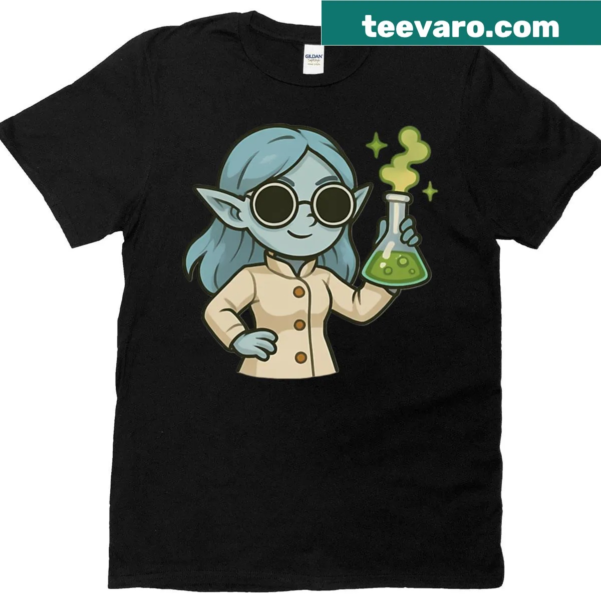 Elf Researcher T-shirt with whimsical text — on a men's t-shirt
