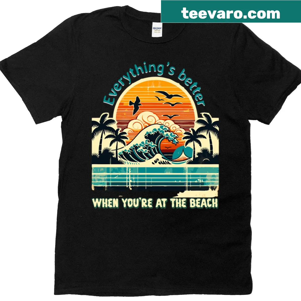 Beach-themed t-shirt with the phrase 'Everything's Better When You're At The Beach' in relaxed typography. — on a men's t-shirt