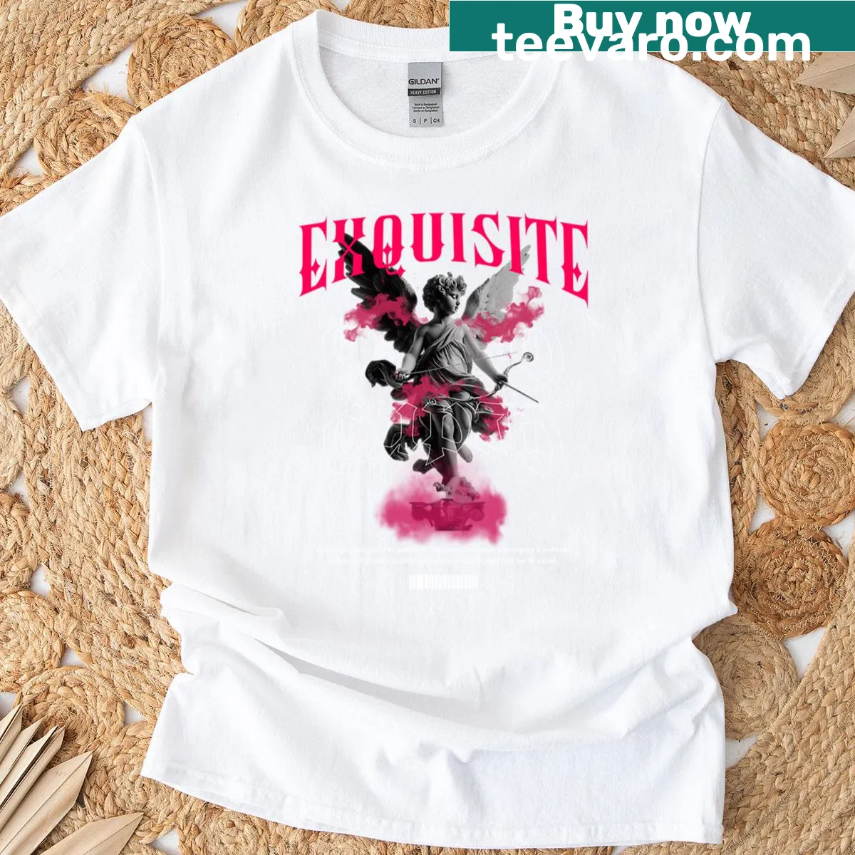 Gothic Cupid graphic T-shirt with baroque art style — on a men's t-shirt