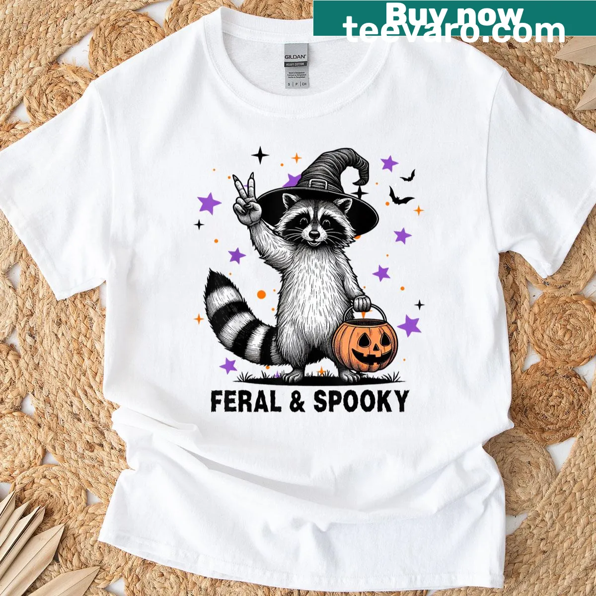Cartoon raccoon Halloween T-shirt with a spooky design. — on a men's t-shirt