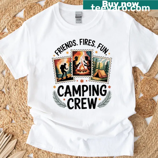 Fun camping crew graphic T-shirt celebrating summer adventures