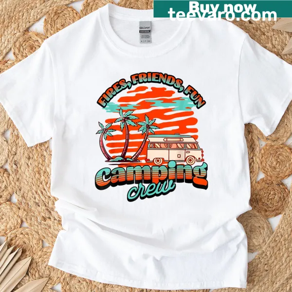 Playful camping crew graphic on a fun T-shirt for outdoor lovers