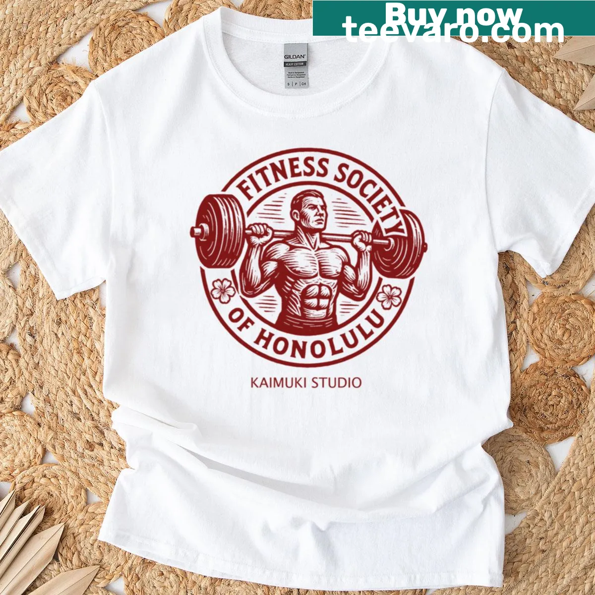 Bold T-shirt featuring the Fitness Society of Honolulu emblem — on a men's t-shirt