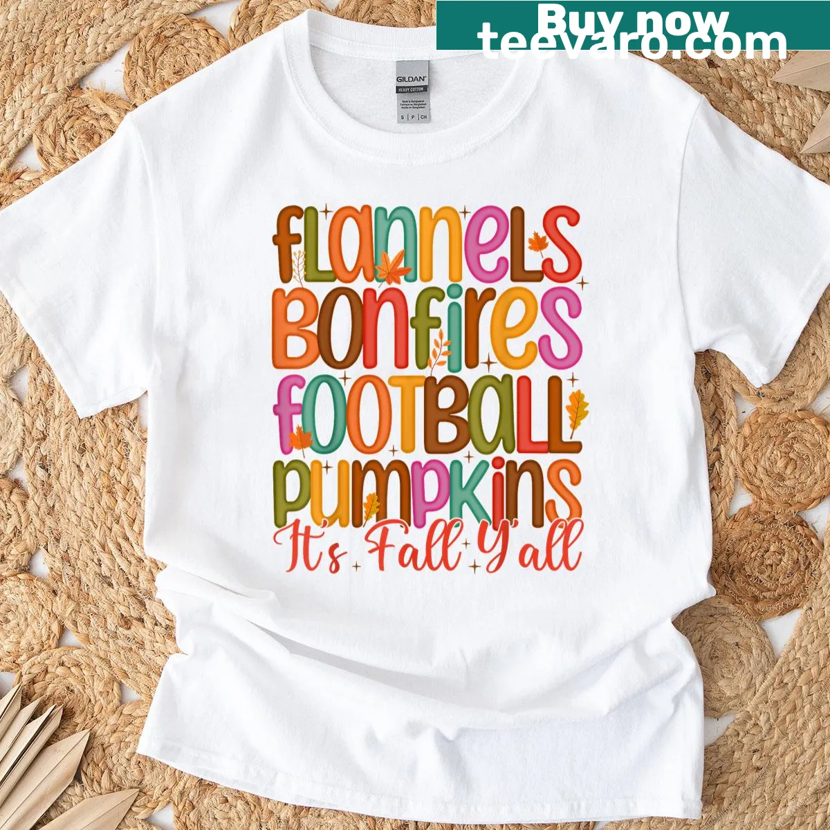 Thanksgiving themed T-shirt with autumnal graphics — on a men's t-shirt