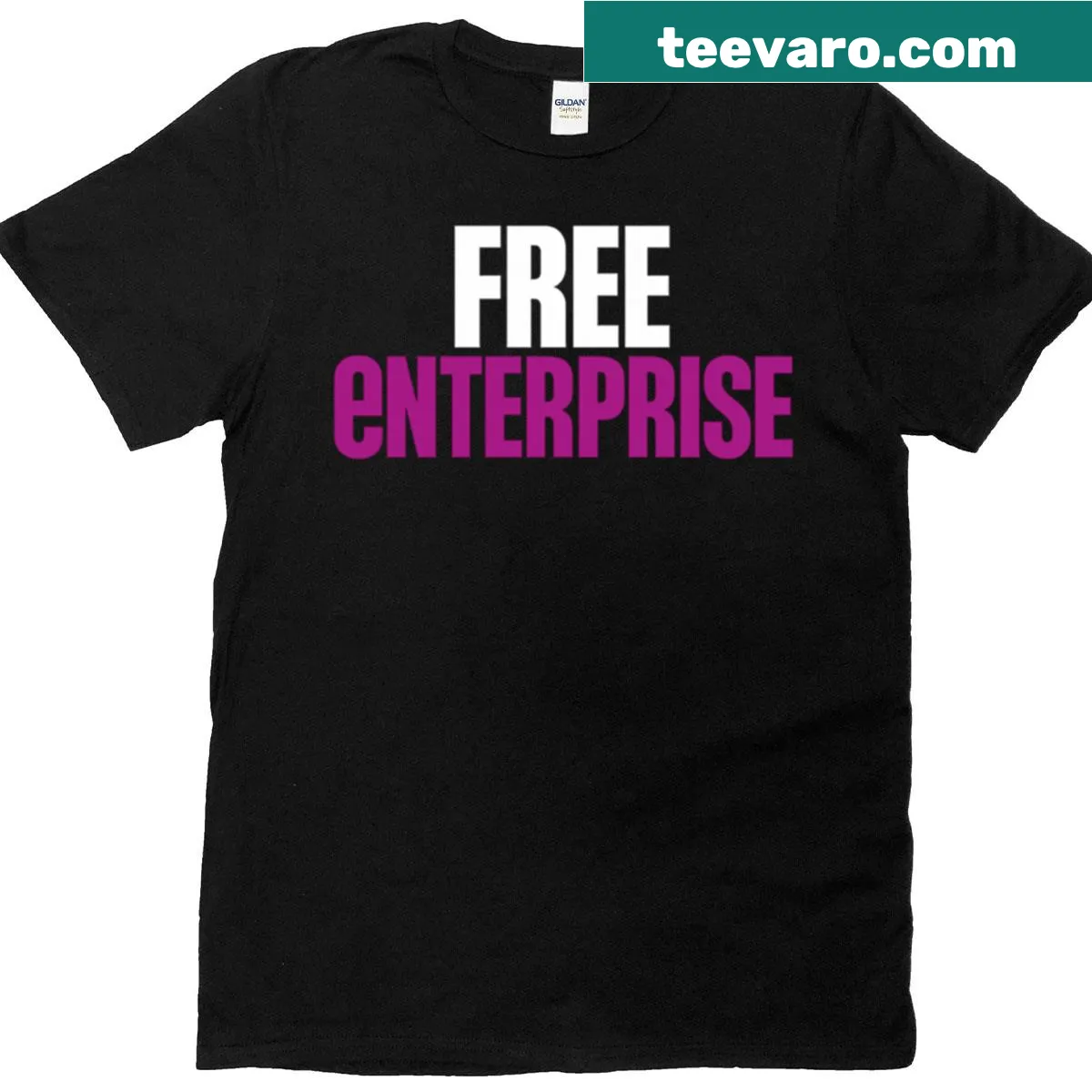 Sci-fi themed T-shirt with bold typography saying Free Enterprise Cult — on a men's t-shirt