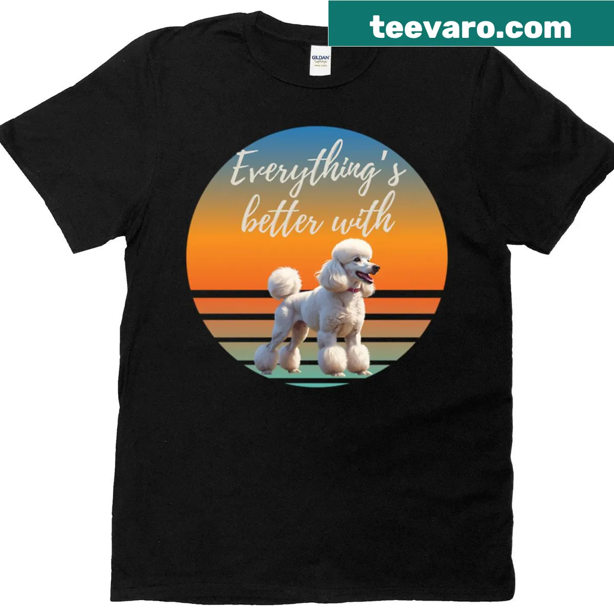Cute T-shirt featuring a playful poodle graphic. — on a men's t-shirt